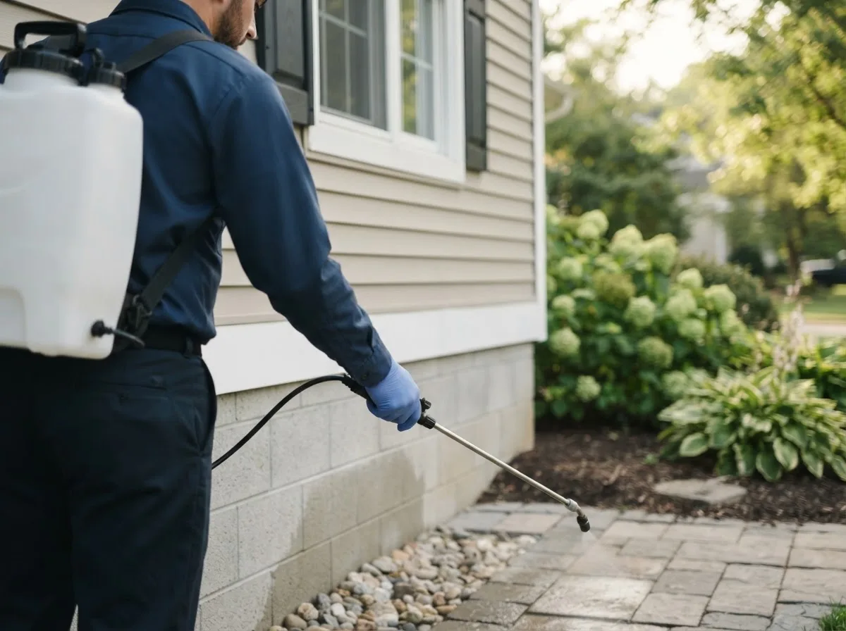 Pest control technician inspecting a home in Hamer, ID